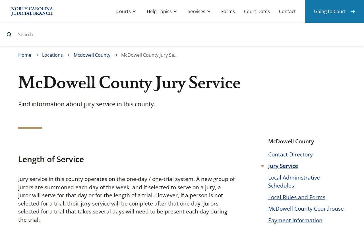 McDowell County court schedule jury service courtroom information