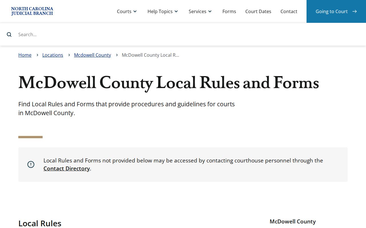 McDowell County court schedule local rules and forms directory