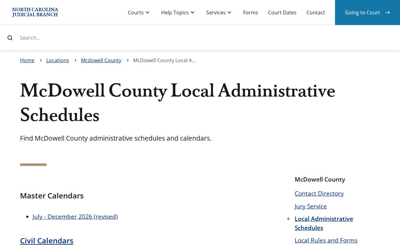 McDowell County court schedule local administrative schedules page