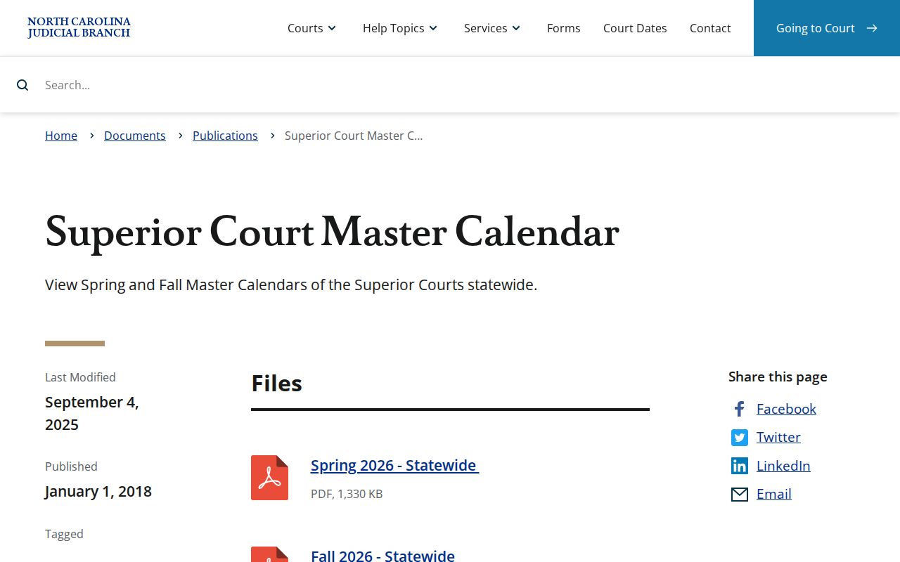 McDowell County court schedule Superior Court master calendar source