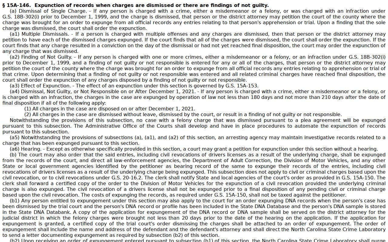 McDowell County criminal court docket expunction statute reference