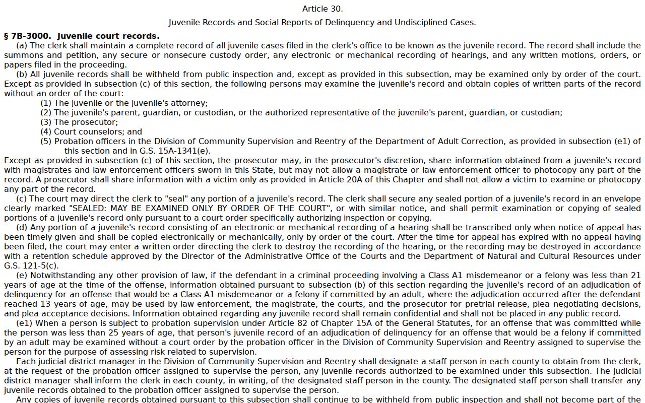 McDowell County criminal court docket juvenile confidentiality statute reference