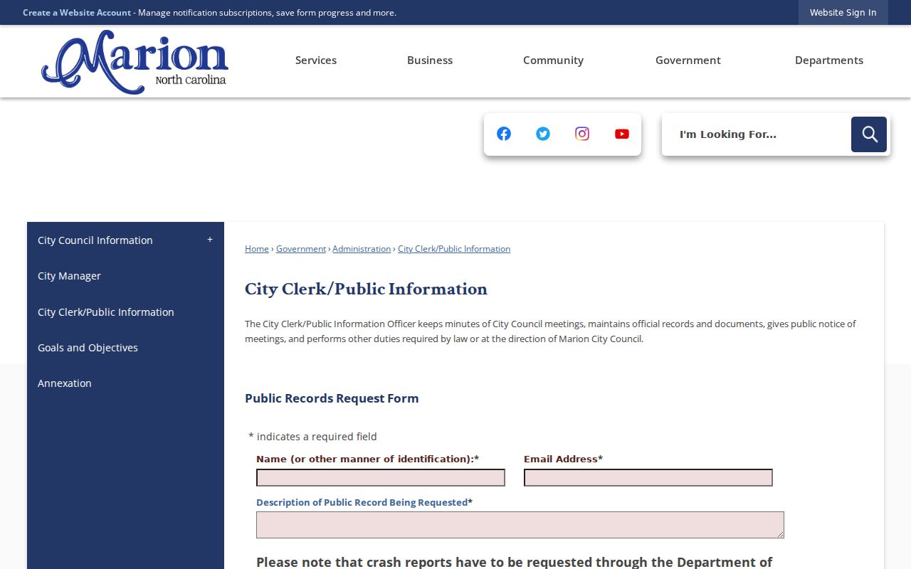 Marion court records City Clerk public information source