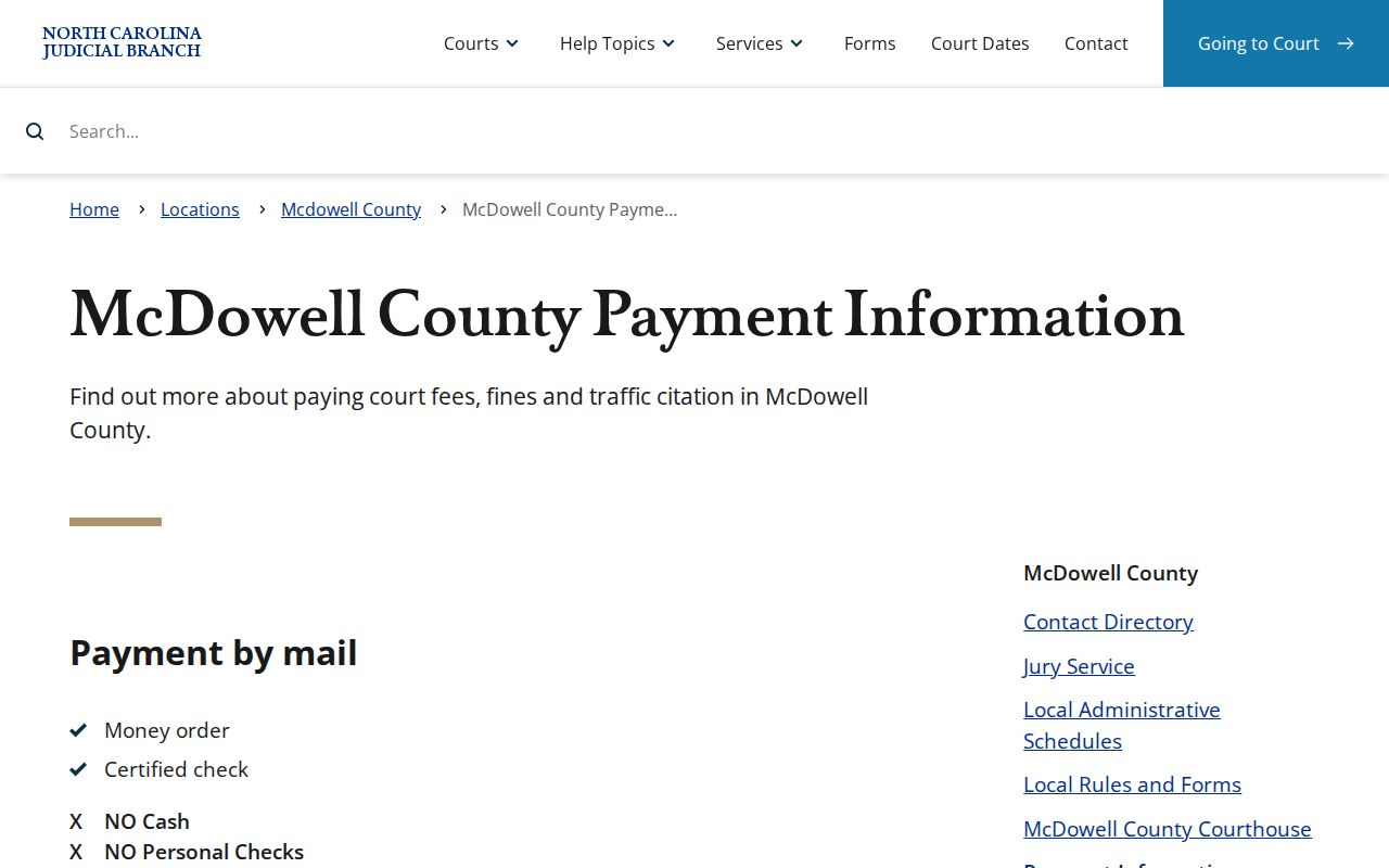 McDowell traffic court records payment information from the county court
